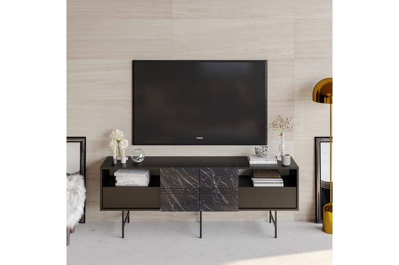 Dasaki Golvstående TV Bänk 180 cm med Förvaring i Målat Trä - Antracit - Möbler - Vardagsrum - Tv-möbler & mediamöbler - Tv-bänkar