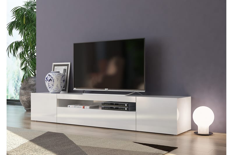DAVOSER Tv-bänk 200 cm Vit Högglans - Tv-bänkar