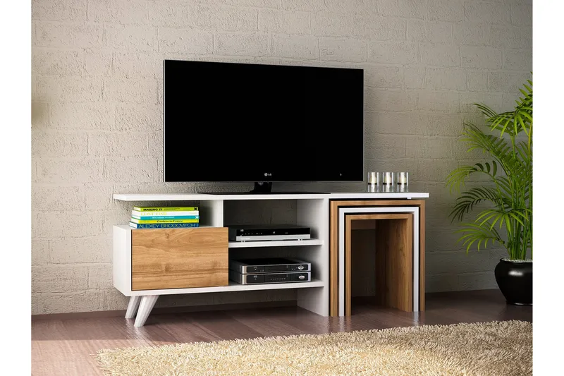 Decorotika Tv-bänk 120 cm - Vit/Valnöt - Möbler - Vardagsrum - Tv-möbler & mediamöbler - Tv-bänkar