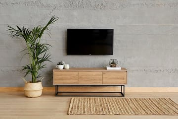Degerfors Golvstående TV Bänk 140 cm med Förvaring i Ljust Trä - Brun - Möbler - Vardagsrum - Tv-möbler & mediamöbler - Tv-bänkar