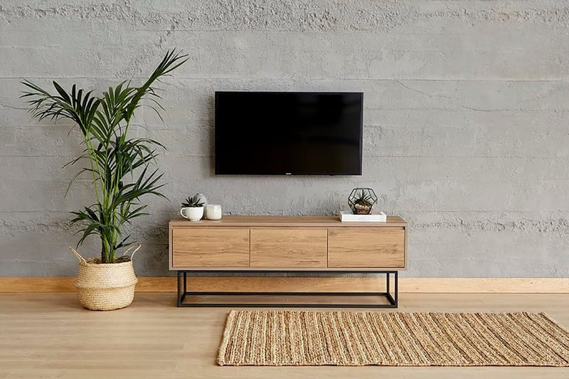 Degerfors Golvstående TV Bänk 140 cm med Förvaring i Ljust Trä - Brun - Möbler - Vardagsrum - Tv-möbler & mediamöbler - Tv-bänkar