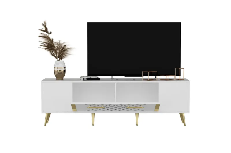 Detas Tv-bänk 150x35 cm Vit/Guld - Hanah Home - Möbler - Vardagsrum - Tv-möbler & mediamöbler - Tv-bänkar