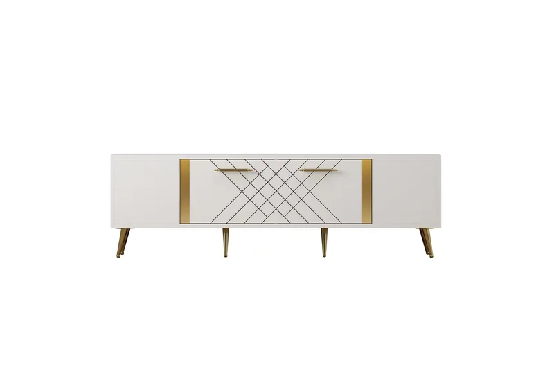 Detas Tv-bänk 150x35 cm Vit/Guld - Hanah Home - Möbler - Vardagsrum - Tv-möbler & mediamöbler - Tv-bänkar