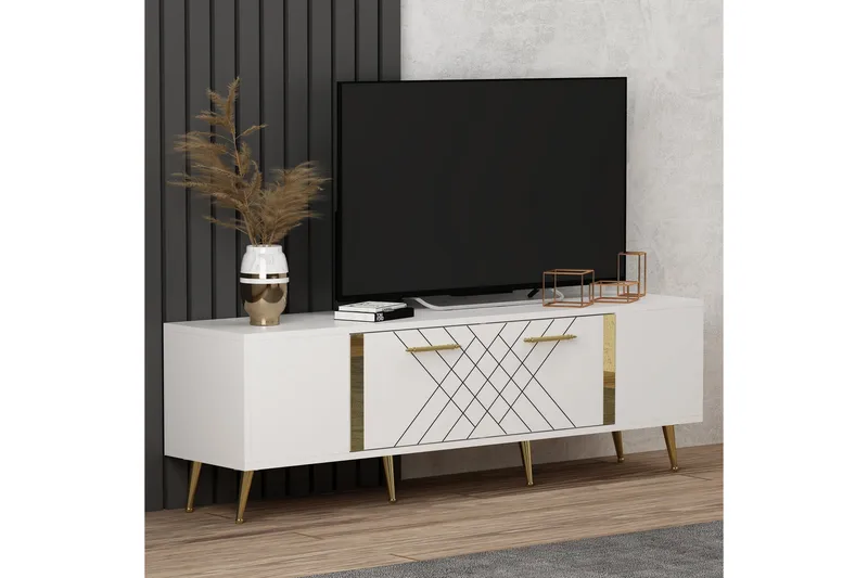 Detas Tv-bänk 150x35 cm Vit/Guld - Hanah Home - Möbler - Vardagsrum - Tv-möbler & mediamöbler - Tv-bänkar
