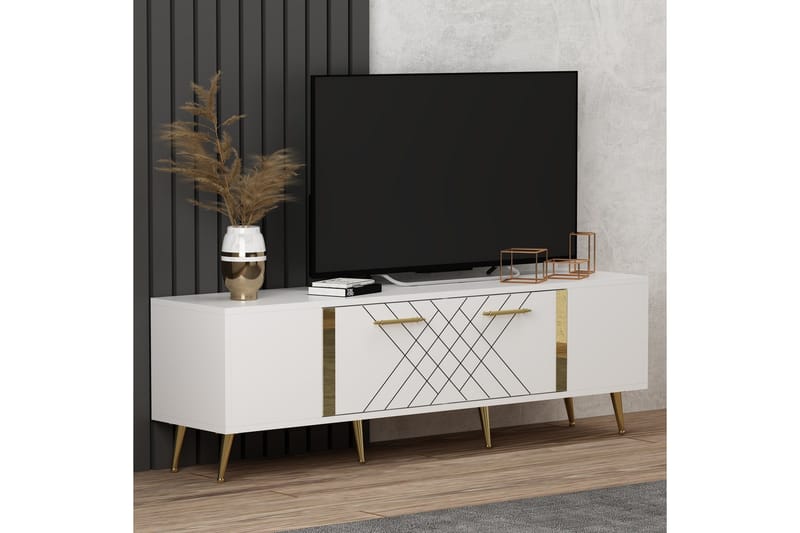 Detas Tv-bänk 150x35 cm Vit/Guld - Hanah Home - Möbler - Vardagsrum - Tv-möbler & mediamöbler - Tv-bänkar