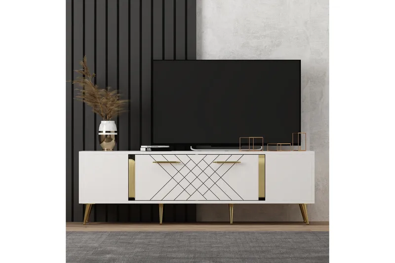 Detas Tv-bänk 150x35 cm Vit/Guld - Hanah Home - Möbler - Vardagsrum - Tv-möbler & mediamöbler - Tv-bänkar