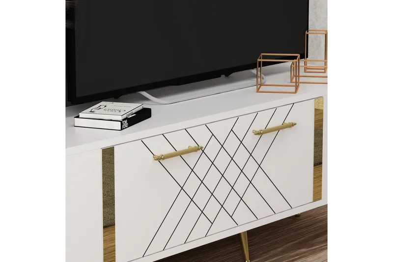Detas Tv-bänk 150x35 cm Vit/Guld - Hanah Home - Möbler - Vardagsrum - Tv-möbler & mediamöbler - Tv-bänkar