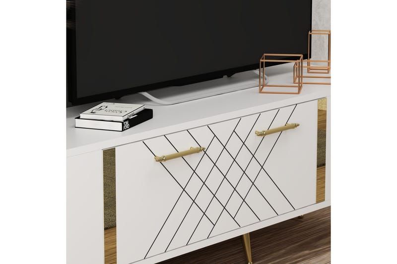 Detas Tv-bänk 150x35 cm Vit/Guld - Hanah Home - Möbler - Vardagsrum - Tv-möbler & mediamöbler - Tv-bänkar