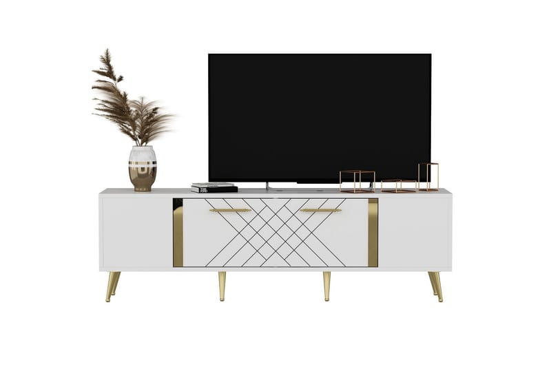 DETAS Tv-bänk 150x35 cm Vit/Guld - Möbler - Vardagsrum - Tv-möbler & mediamöbler - Tv-bänkar