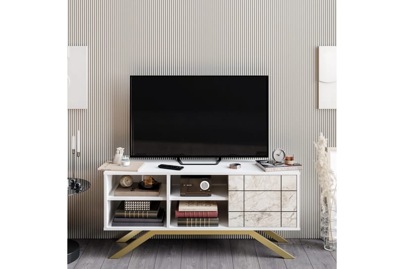 Einbeck Golvstående Tv-bänk 130 cm med Förvaring i Målat Trä - Vit - Möbler - Vardagsrum - Tv-möbler & mediamöbler - Tv-bänkar