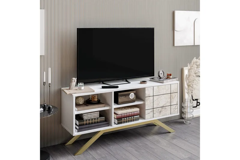 Einbeck Tv-bänk 130 cm, Vit/Guld