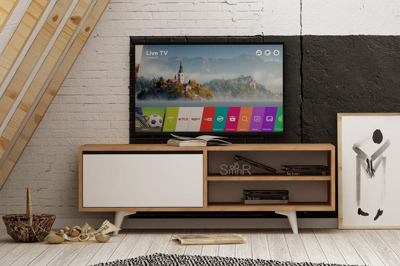ELLINA Mediaförvaring 120 cm Trä/Vit - Trä/Vit - Möbler - Vardagsrum - Tv-möbler & mediamöbler - Tv-bänkar