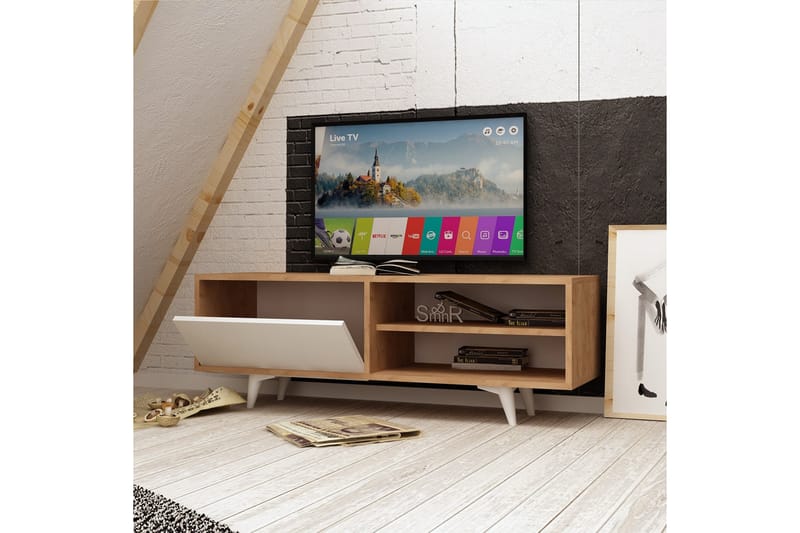 ELLINA Mediaförvaring 120 cm Trä/Vit - Trä/Vit - Möbler - Vardagsrum - Tv-möbler & mediamöbler - Tv-bänkar