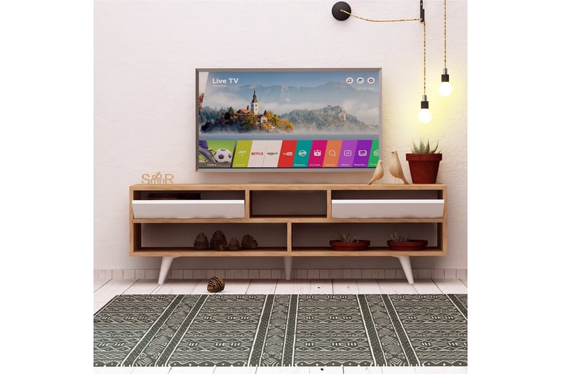 ELLINA Tv-bänk 140 cm Trä/Vit - Brun/Vit - Möbler - Vardagsrum - Tv-möbler & mediamöbler - Tv-bänkar
