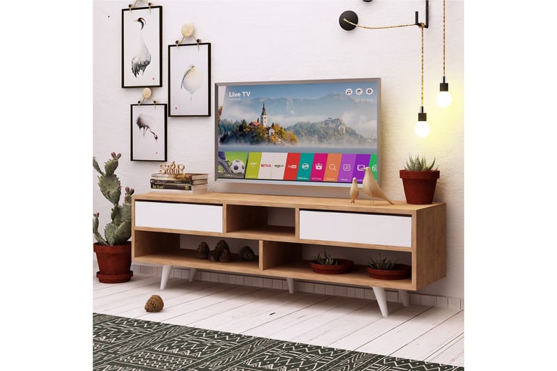 ELLINA Tv-bänk 140 cm Trä/Vit - Brun/Vit - Möbler - Vardagsrum - Tv-möbler & mediamöbler - Tv-bänkar
