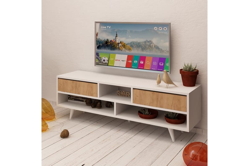 ELLINA Tv-bänk 140 cm Trä/Vit - Vit/Brun - Möbler - Vardagsrum - Tv-möbler & mediamöbler - Tv-bänkar