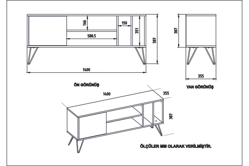 Ficociello TV-Bänk 140 cm - Valnöt|Svart|Vit - Möbler - Vardagsrum - Tv-möbler & mediamöbler - Tv-bänkar