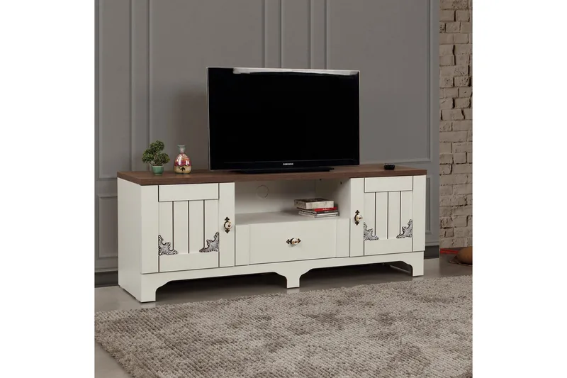 Gaszpar Tv-bänk 140 cm - Vit/Valnöt - Möbler - Vardagsrum - Tv-möbler & mediamöbler - Tv-bänkar