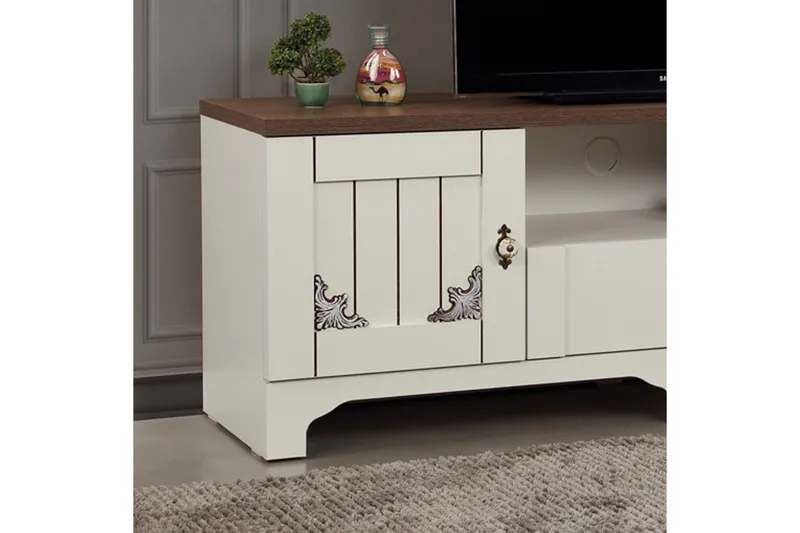 Gaszpar Tv-bänk 140 cm - Vit/Valnöt - Möbler - Vardagsrum - Tv-möbler & mediamöbler - Tv-bänkar