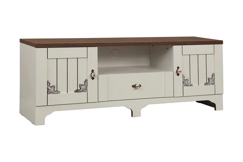 Gaszpar Tv-bänk 140 cm, Vit/Valnöt