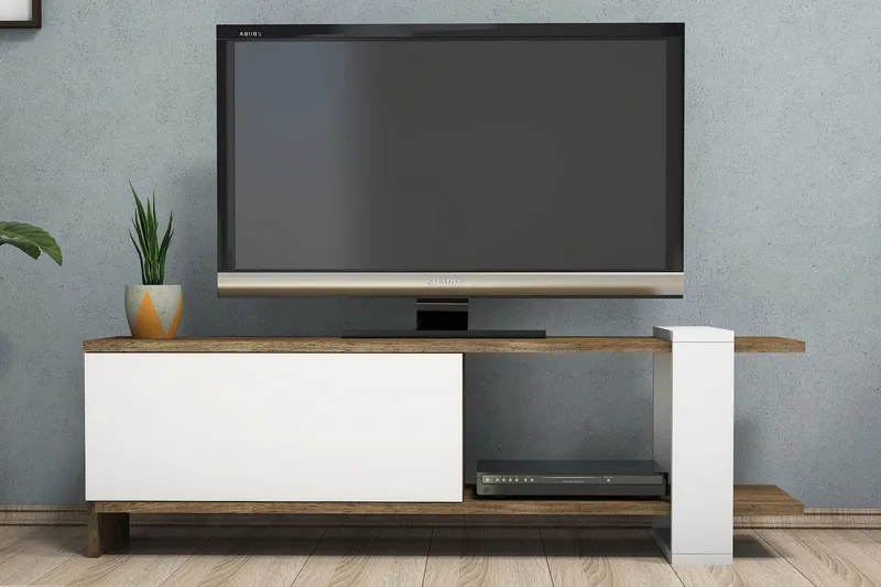 Gersby Golvstående Tv Bänk 120 cm med Förvaring i Mörkt Trä - Vit|Brun - Möbler - Vardagsrum - Tv-möbler & mediamöbler - Tv-bänkar