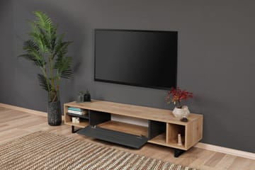 Gersby Golvstående TV Bänk 160 cm med Förvaring i Ljust Trä - Grå|Beige - Möbler - Vardagsrum - Tv-möbler & mediamöbler - Tv-bänkar