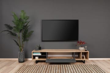 Gersby Golvstående TV Bänk 160 cm med Förvaring i Ljust Trä - Grå|Beige - Möbler - Vardagsrum - Tv-möbler & mediamöbler - Tv-bänkar