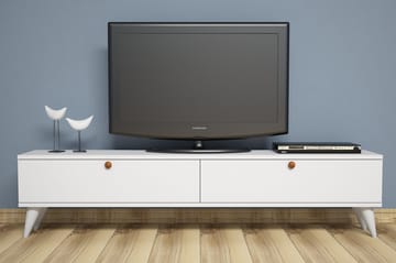 Gersby Golvstående TV Bänk 160 cm med Förvaring i Målat Trä - Vit - Möbler - Vardagsrum - Tv-möbler & mediamöbler - Tv-bänkar
