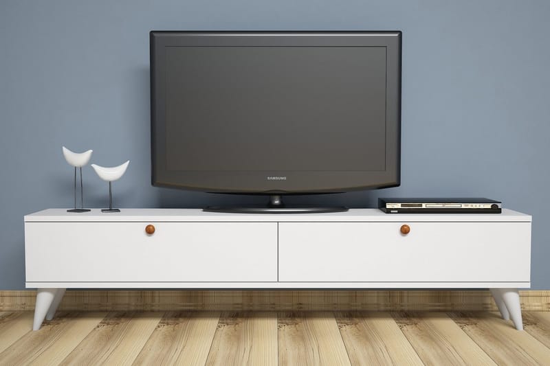Gersby Golvstående TV Bänk 160 cm med Förvaring i Målat Trä - Vit - Möbler - Vardagsrum - Tv-möbler & mediamöbler - Tv-bänkar
