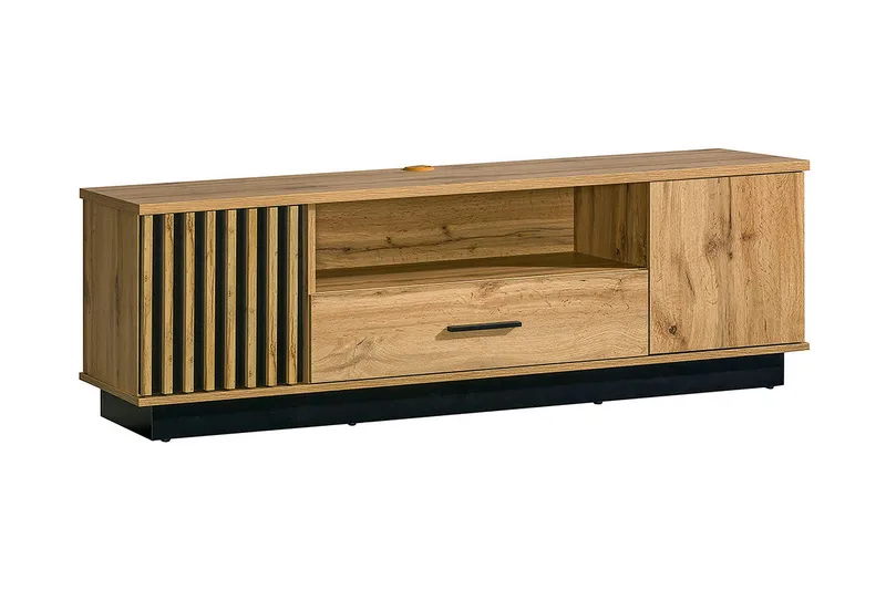 Golvstående Tv Bänk 155 cm med Förvaring i Ek, Beige
