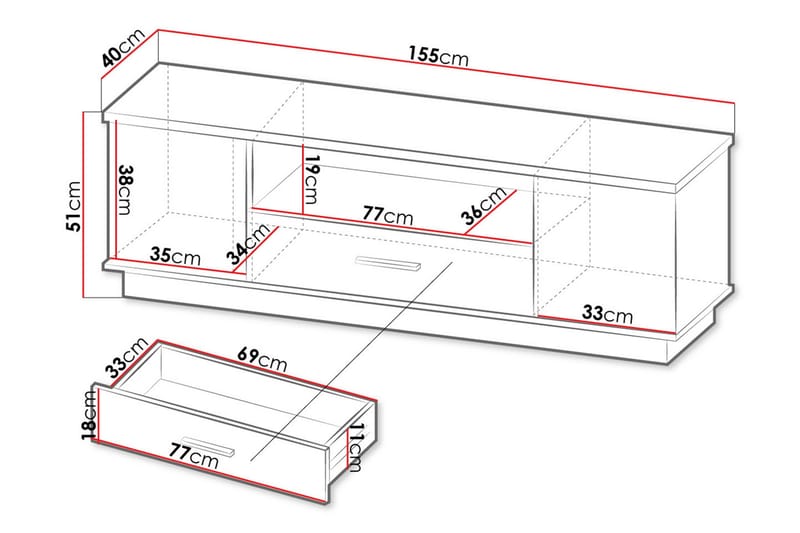 Golvstående Tv Bänk 155 cm med Förvaring i Ek - Beige - Möbler - Vardagsrum - Tv-möbler & mediamöbler - Tv-bänkar