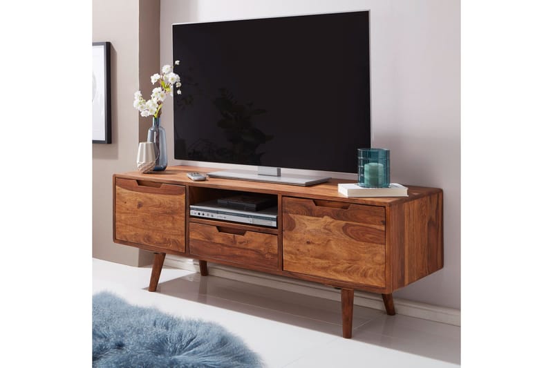 Hades Golvstående TV Bänk 135 cm med Förvaring i Ljust Trä - Brun - Möbler - Vardagsrum - Tv-möbler & mediamöbler - Tv-bänkar