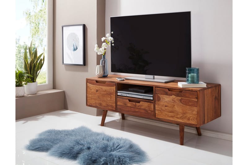 Hades Golvstående TV Bänk 135 cm med Förvaring i Ljust Trä - Brun - Möbler - Vardagsrum - Tv-möbler & mediamöbler - Tv-bänkar