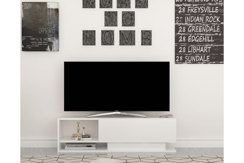 Hejde Golvstående TV Bänk 120 cm med Förvaring i Målat Trä - Vit - Möbler - Vardagsrum - Tv-möbler & mediamöbler - Tv-bänkar