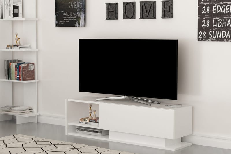 Hejde Golvstående TV Bänk 120 cm med Förvaring i Målat Trä - Vit - Möbler - Vardagsrum - Tv-möbler & mediamöbler - Tv-bänkar