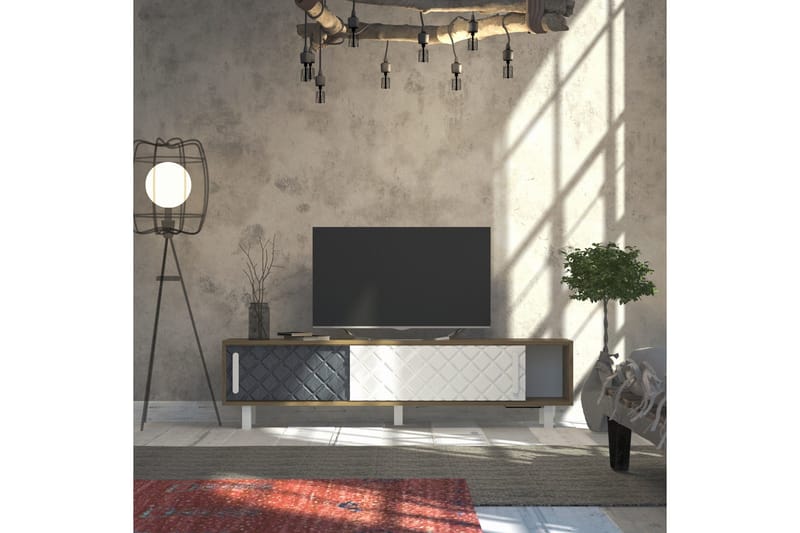 Hejde Golvstående TV Bänk 180 cm med Förvaring i Mörkt Trä - Ljusbrun - Möbler - Vardagsrum - Tv-möbler & mediamöbler - Tv-bänkar