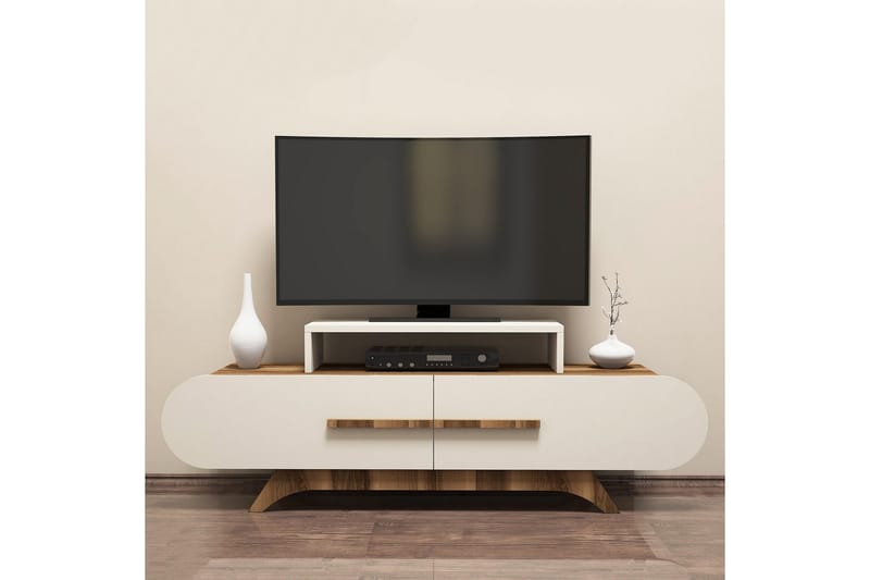 Hovdane Golvstående Tv-bänk 145 cm med Förvaring i Mörkt Trä - Vit - Möbler - Vardagsrum - Tv-möbler & mediamöbler - Tv-bänkar