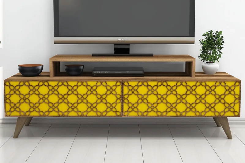 Hovdane TV-Bänk 140 cm, Brun/Gul
