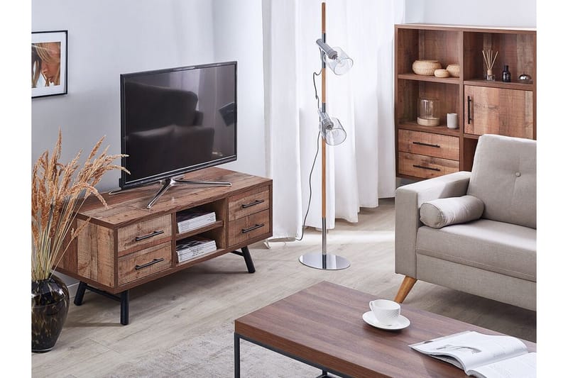 Illari Golvstående Tv Bänk 127 cm med Förvaring i Ljust Trä - Brun - Möbler - Vardagsrum - Tv-möbler & mediamöbler - Tv-bänkar