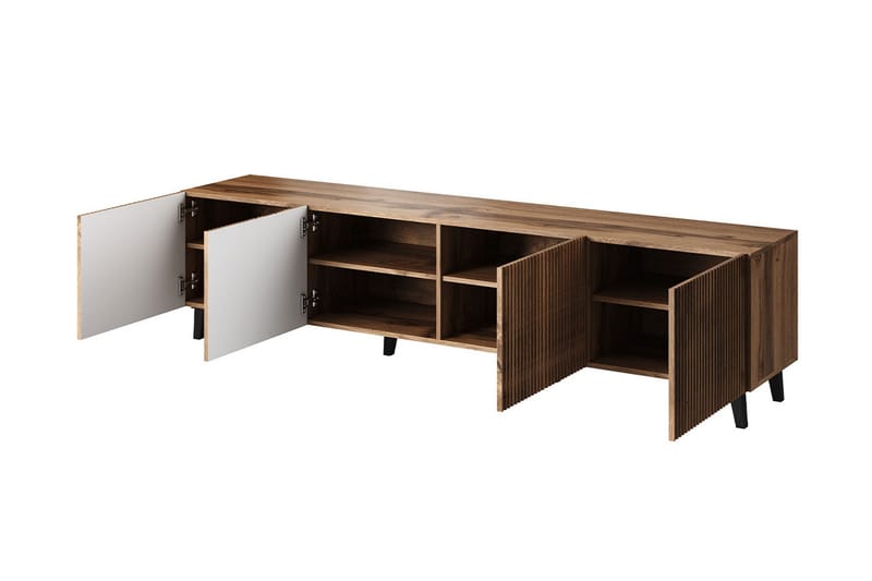 Juniskär Ribbad TV Bänk i trä med förvaring - 40 cm djup 200 cm bred 49 cm hög - Ek / Svart / Trä / Ribbad - Möbler - Vardagsrum - Tv-möbler & mediamöbler - Tv-bänkar