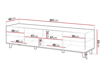 Juniskär Ribbad TV Bänk i trä med förvaring - 40 cm djup 200 cm bred 49 cm hög - Ek / Svart / Trä / Ribbad - Möbler - Vardagsrum - Tv-möbler & mediamöbler - Tv-bänkar