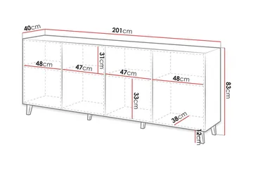 Juniskär Skänk med Förvaring 40x82x200 cm - Vit / Svart / Trä / Ribbad - Möbler - Vardagsrum - Tv-möbler & mediamöbler - Tv-bänkar
