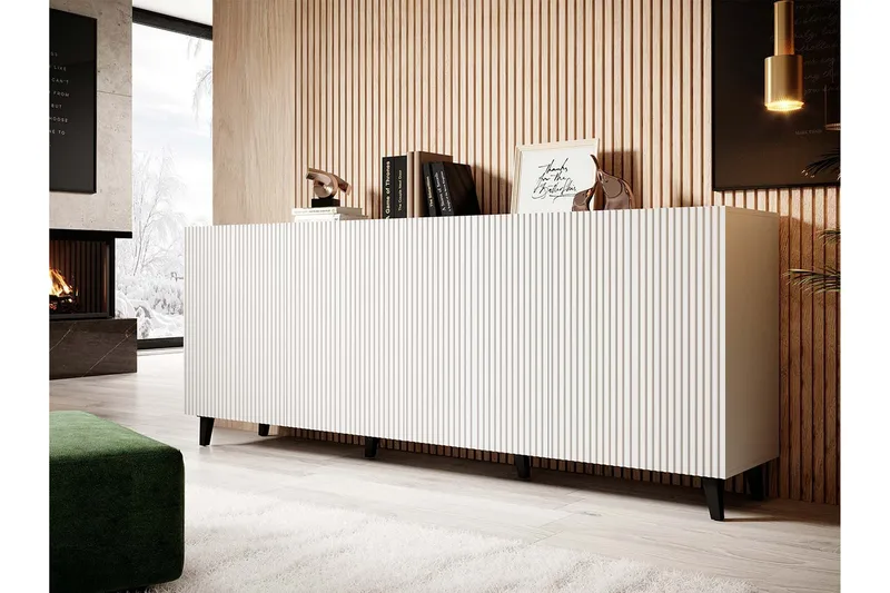 Juniskär Skänk med Förvaring 40x82x200 cm - Vit / Svart / Trä / Ribbad - Möbler - Vardagsrum - Tv-möbler & mediamöbler - Tv-bänkar