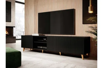 Juniskär Tv bänk med Förvaring + Hyllor 40x52x200 - Svart / Brun / Ribbad - Möbler - Vardagsrum - Tv-möbler & mediamöbler - Tv-bänkar