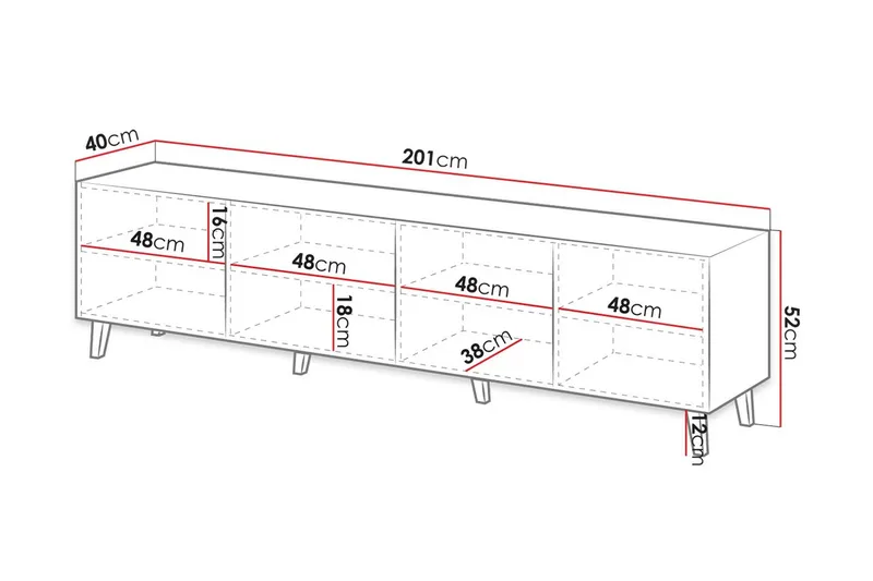 Juniskär Tv bänk med Förvaring + Hyllor 40x52x200 - Svart / Brun / Ribbad - Möbler - Vardagsrum - Tv-möbler & mediamöbler - Tv-bänkar
