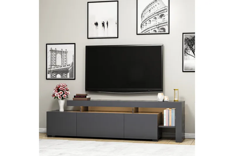 Jurukovo Golvstående TV Bänk 192 cm med Förvaring i Målat Trä - Antracit - Möbler - Vardagsrum - Tv-möbler & mediamöbler - Tv-bänkar
