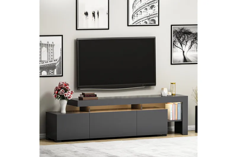 Jurukovo Golvstående TV Bänk 192 cm med Förvaring i Målat Trä - Antracit - Möbler - Vardagsrum - Tv-möbler & mediamöbler - Tv-bänkar