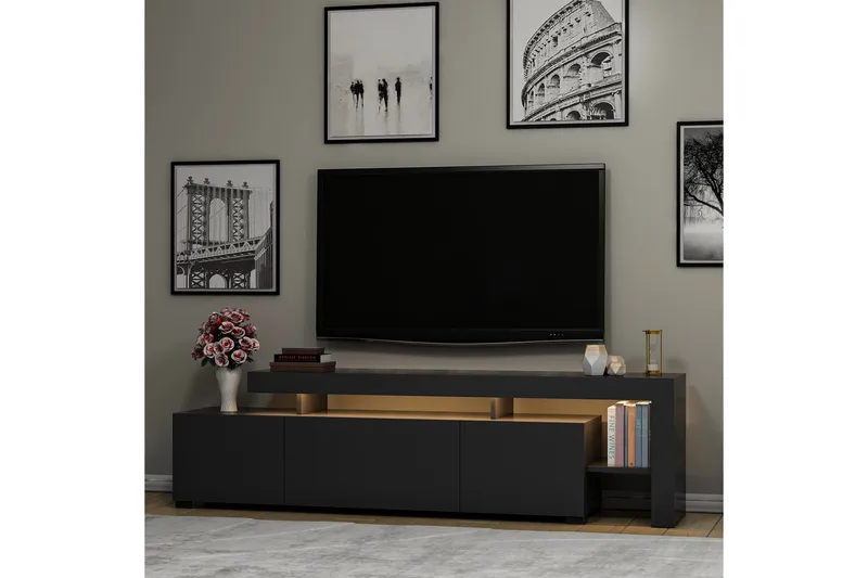 Jurukovo Golvstående TV Bänk 192 cm med Förvaring i Målat Trä - Antracit - Möbler - Vardagsrum - Tv-möbler & mediamöbler - Tv-bänkar