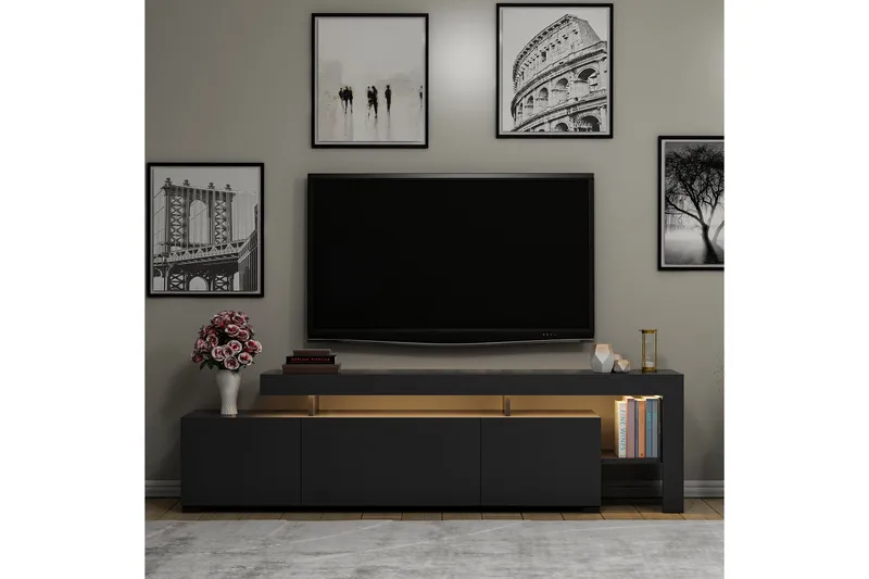 Jurukovo Golvstående TV Bänk 192 cm med Förvaring i Målat Trä - Antracit - Möbler - Vardagsrum - Tv-möbler & mediamöbler - Tv-bänkar