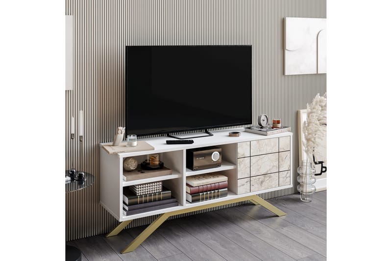 KALEFELD Tv-bänk 130 cm Vit/Guld - Möbler - Vardagsrum - Tv-möbler & mediamöbler - Tv-bänkar